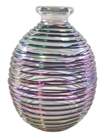 Vintage Multi Colored Iridescent Spaghetti Art Glass Vase