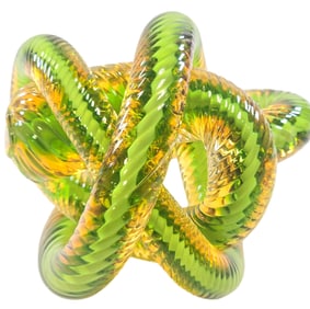 Vintage ZANETTI Italy Green & Yellow Twisted Venetian Art Glass Sculpture