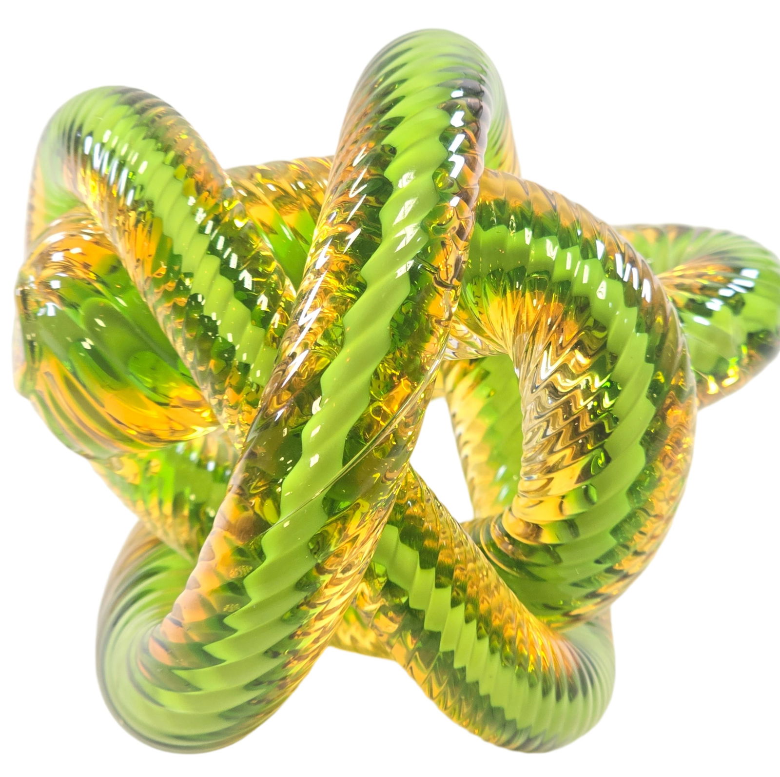 Vintage ZANETTI Italy Green & Yellow Twisted Venetian Art Glass Sculpture (1 of 6)