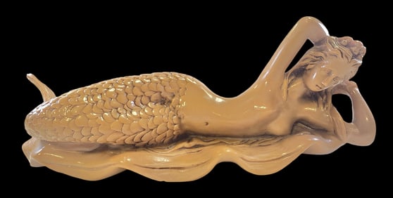 Vintage 1970s Beige Resin Mermaid Incense Holder