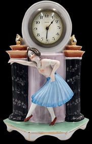 Vintage Italian Art Deco Clock with Girl in Blue Skirt