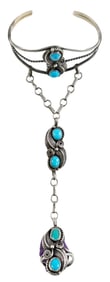 Unusual Vintage Native American Navajo Sterling Silver & Turquoise Slave Bracelet