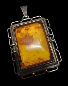 Vintage Mid-Century Modern FISCHLAND Germany 835 Silver & Amber Pendant