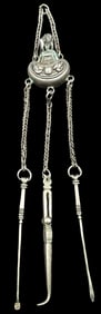 Very Rare Antique Chinese Sterling Silver Chatelaine /w Grooming Instruments