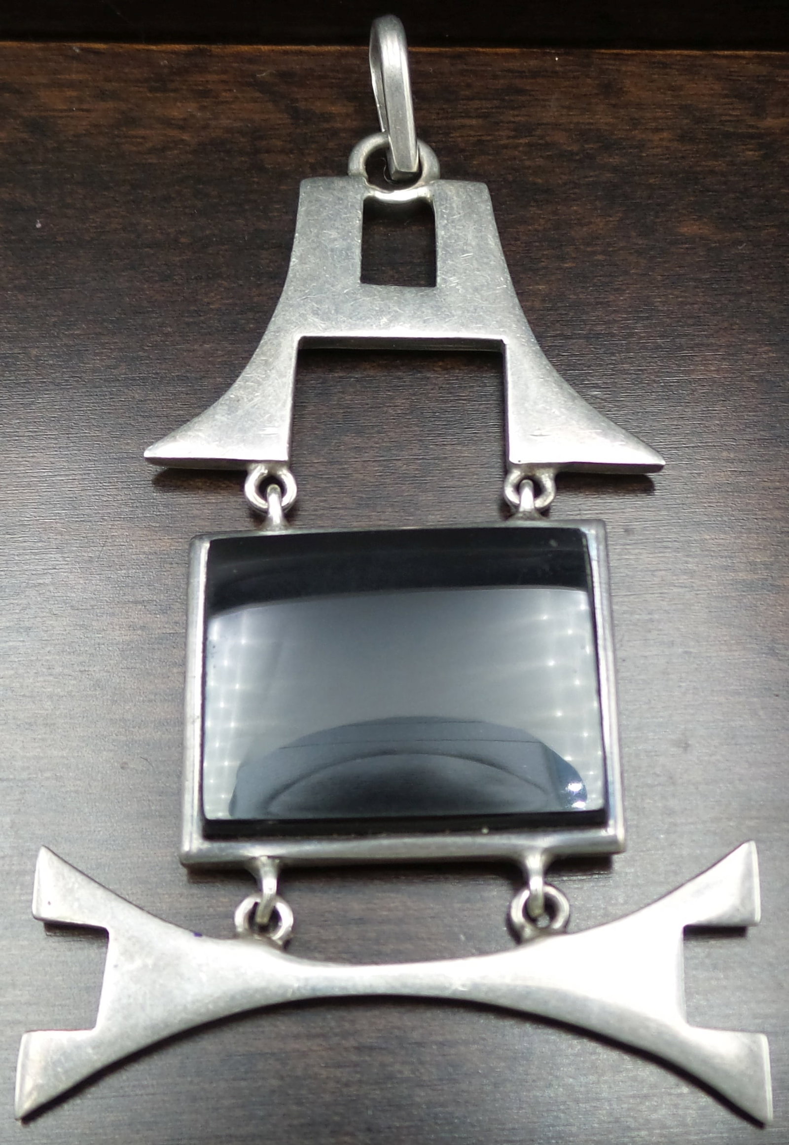 Unusual Mid-Century Modern Mexican Sterling Silver & Onyx Designer Pendant (1 of 6)