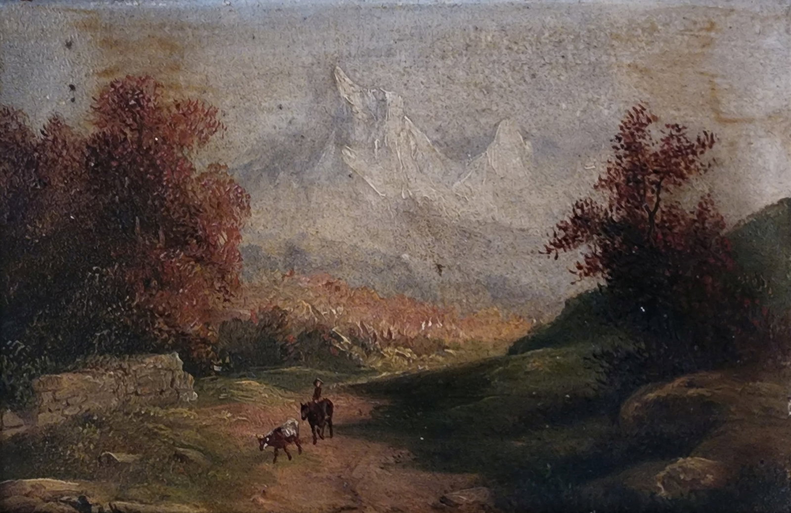 Antique 19th Century Miniature Landscape Painting in Original Gilt Frame (1 of 5)