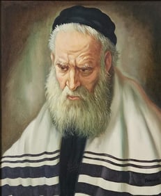 Vintage Oil on Canvas Panting of an Ashkenazi Jewish Rabbi signed "ROEMER"