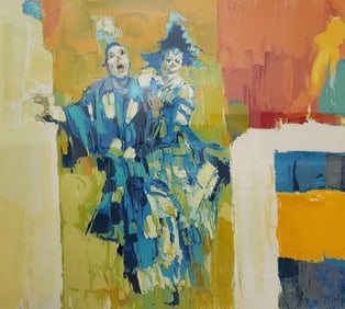 Large Vintage NICOLA SIMBARI "Deux Clowns" Limited Edition Signed Color Serigraph