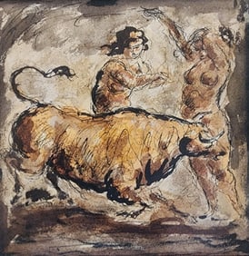CHARLES BURDICK (1924-2016) "Nude Matadors" Pen & Watercolor Drawing on Paper
