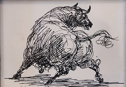 CHARLES BURDICK (1924-2016) "Bull" Pen & Ink Drawing on Paper