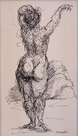 CHARLES BURDICK (1924-2016) "Nude" Pen & Ink Drawing on Paper