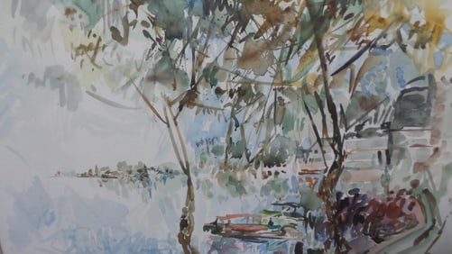 Vintage NAFTALI SALOMON Israel Landscape Watercolor Painting - Judaism / Jewish Art