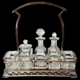 Vintage 1930s Art Deco Silverplate & Crystal Condiment Set