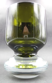 Vintage Mid-Century Modern WATERFORD Hand Made in Poland Green Art Glass Vase