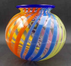 Stunning Contemporary Millefiori Art Glass Rainbow Vase - Signed & Dated