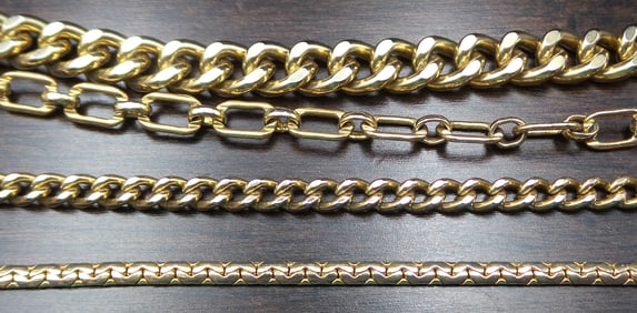 Long Vintage 4-Stranded Goldtone Metal Costume Jewelry Necklace