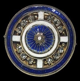 Vintage Hand Made Goldtone Metal & Blue Enamel Costume Jewelry Brooch