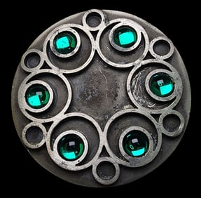 Rare Vintage Mid-Century BENT LARSEN Denmark Pewter & Green Glass Brooch