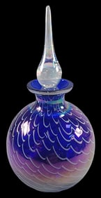 Vintage Mouthblown Iridescent Wave Design Art Glass Perfume Bottle
