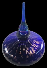 Vintage Mouthblown Cobalt Blue & Gold Flake Art Glass Perfume Bottle