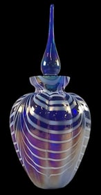 Vintage Mouthblown Iridescent Pulled Feather Design Art Glass Perfume Bottle