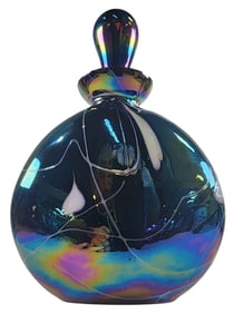 Vintage Mouthblown Iridescent White Drop Design Art Glass Perfume Bottle