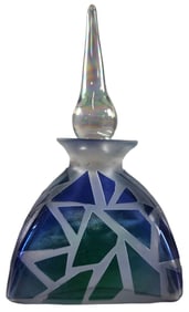 Vintage Mouthblown Blue & Green Modern Design Art Glass Perfume Bottle
