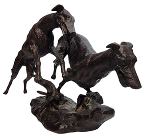 Vintage NEIL CAMPBELL (American b. 1958) Cast Bronze Sculpture "Racing Greyhounds"