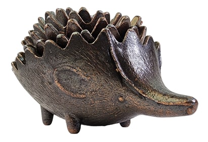 Vintage European Bronze Hedgehog Family Ashtray Set