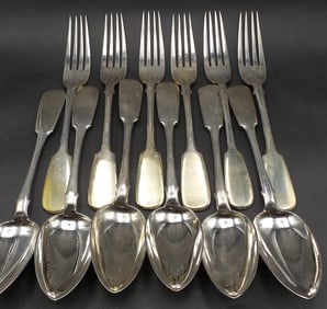 Set of 12 Early 1900s Imperial Russian 84 Zolotnik / 875 Silver Forks & Spoons