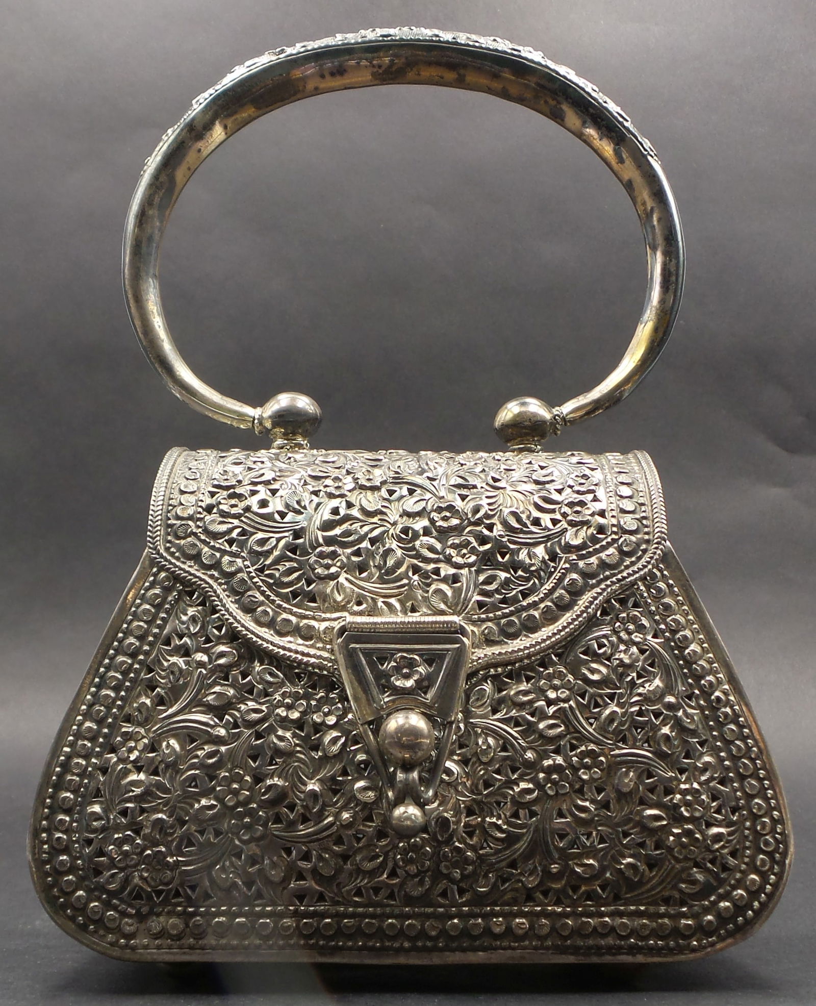 Very Unusual Antique Handmade Solid Sterling Silver Handbag (1 of 10)