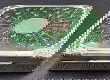 Antique GEORG ADAM SCHEID Austria 900 Silver & Green Enamel Cigarette Case
