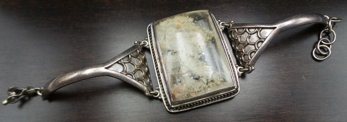 Large Vintage Sterling Silver & Window Quartz Bracelet