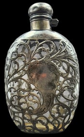 Antique Liquor Flask/Bottle /w Sterling Silver Overlay