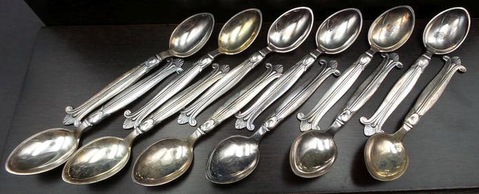 Set of 12 Vintage COHR Denmark Sterling Silver Demitasse Spoons /w Case
