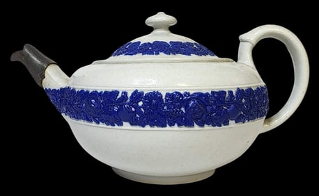 Very Rare Antique WEDGWOOD Jasperware Cream & Blue Teapot