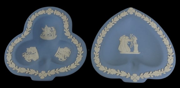 Pair of WEDGWOOD Blue Jasperware Spade and Clover Trinket Dishes / Ashtrays