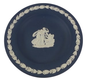 Vintage WEDGWOOD Dark Blue Jasperware Trinket Dish / Ashtray