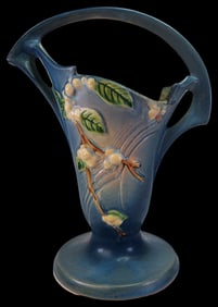 Vintage ROSEVILLE Blue Ceramic "Snowberry" Vase