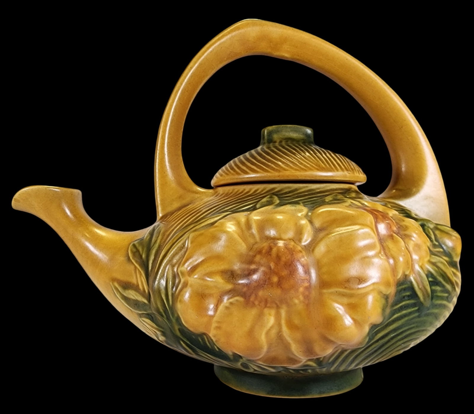 Vintage ROSEVILLE Orange Ceramic "Peony" Tea Pot /w Lid (1 of 17)