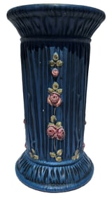 Vintage WELLER Blue Drapery & Rose Ceramic Planter Stand