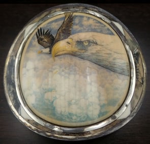 Large & Unusual Vintage Native American Sterling Silver & Carved Bone Bald Eagle Belt Buckle