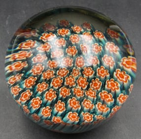 Vintage Mid-Century Millefiori Crystal Paperweight