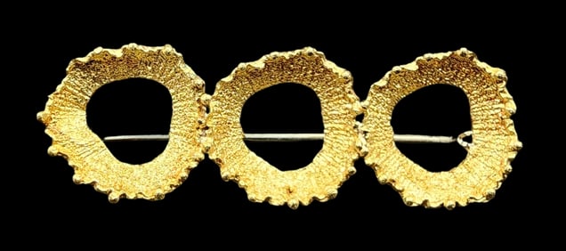 Vintage ca. 1960 Mid-Century Modern European 18K Gold Brutalist Brooch