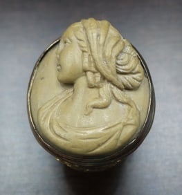 Rare Antique 14K Gold & Hand Carved Lava Cameo Ring