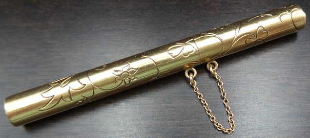 Vintage VAN CLEEF & ARPELS NY 14K Gold & Ruby Pocket Make-Up Brush