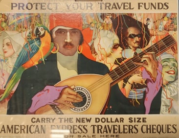 Rare 1930 AMERICAN EXPRESS Traveler's Cheques Lutz & Sheinkman Advertising Lithograph