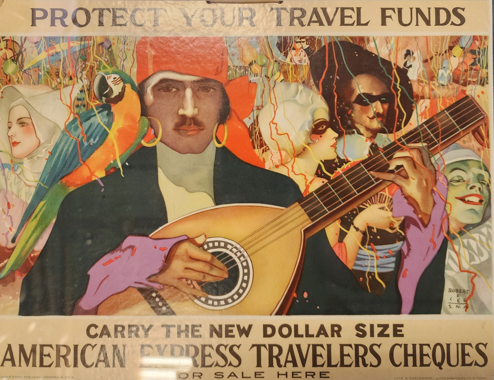 Rare 1930 AMERICAN EXPRESS Traveler's Cheques Lutz & Sheinkman Advertising Lithograph (1 of 7)