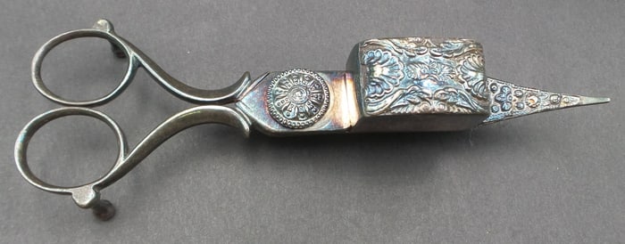 Antique Art Deco Silverplate Scissor Style Candle Snuffer & Wick Cutter