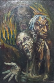 Ex-Christies Early Latin American Expressionist Painting - Signed